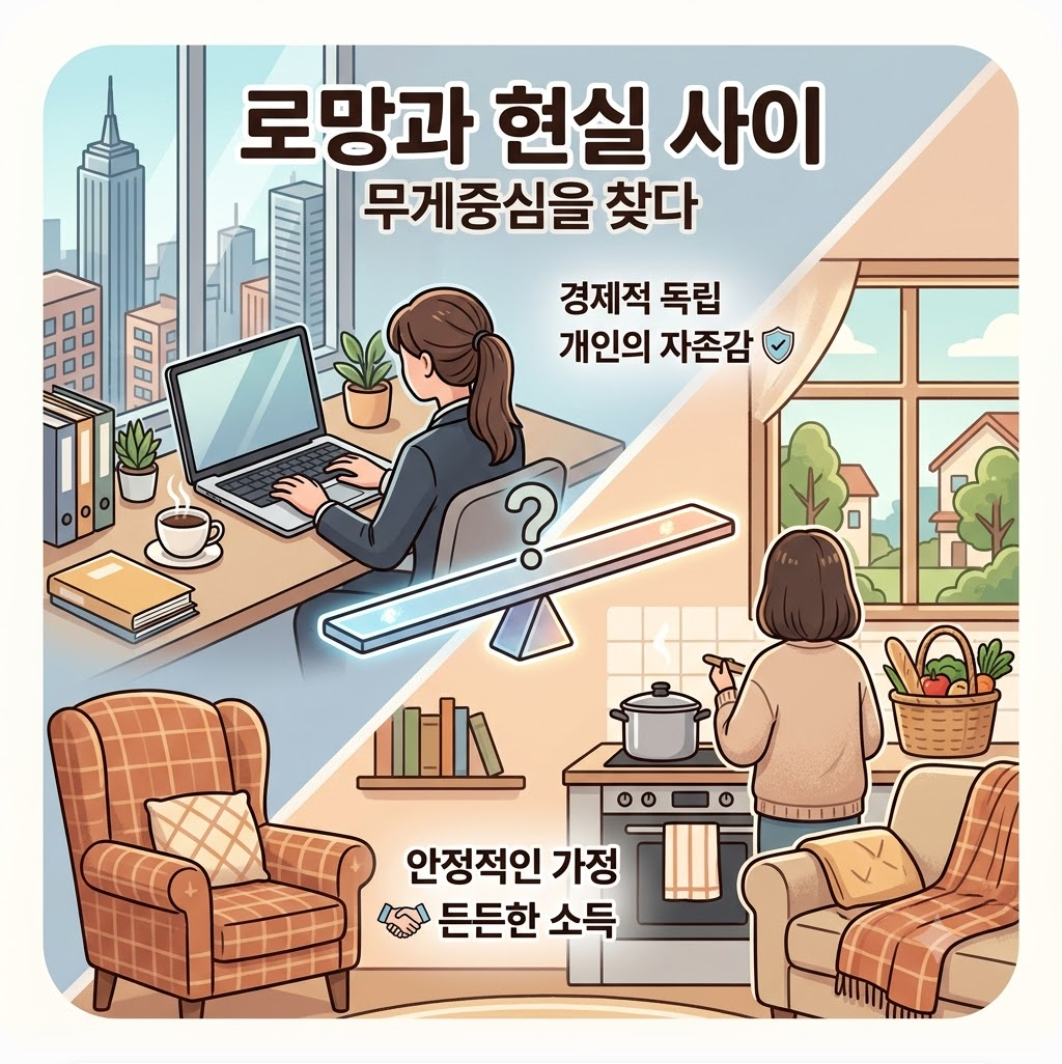1. 일과 살림, 로망과 현실 사이의 무게중심 — 일할까 살림할까? 남자가 벌어다 주는 돈에 대한 솔직한 속마음 [라라의 랩소디 41화]
