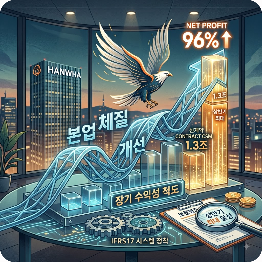 보험 본업의 체질 개선과 '신계약 CSM 1.3조' 달성 — 순이익 96% 폭등! 한화생명이 상반기 역대급 실적 쓴 결정적 이유