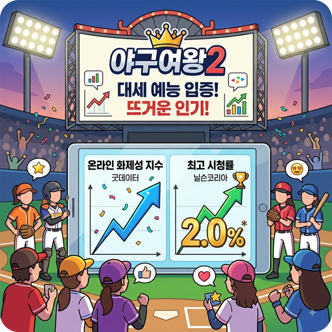 굿데이터 화제성 급등과 시청률 2.0% 돌파의 의미 — 화제성 싹쓸이한 야구여왕2, 직관 이벤트까지 역대급 대박 터진 이유