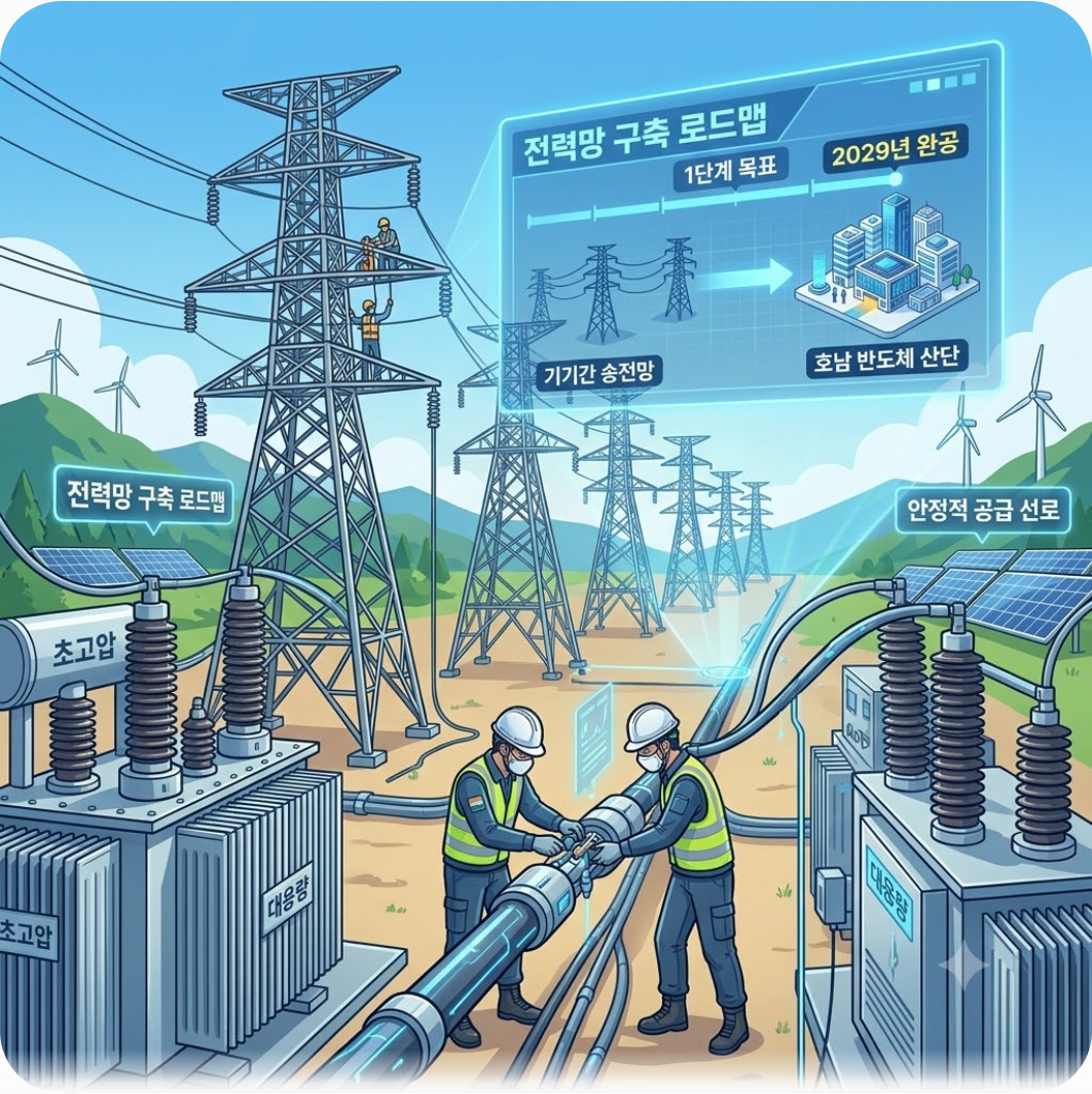 2029년 1단계 목표, 멈춤 없는 전력망 구축 로드맵 — 정부 6조 투입과 예타 면제, 호남 반도체 산단에 동복댐 물길 열린다