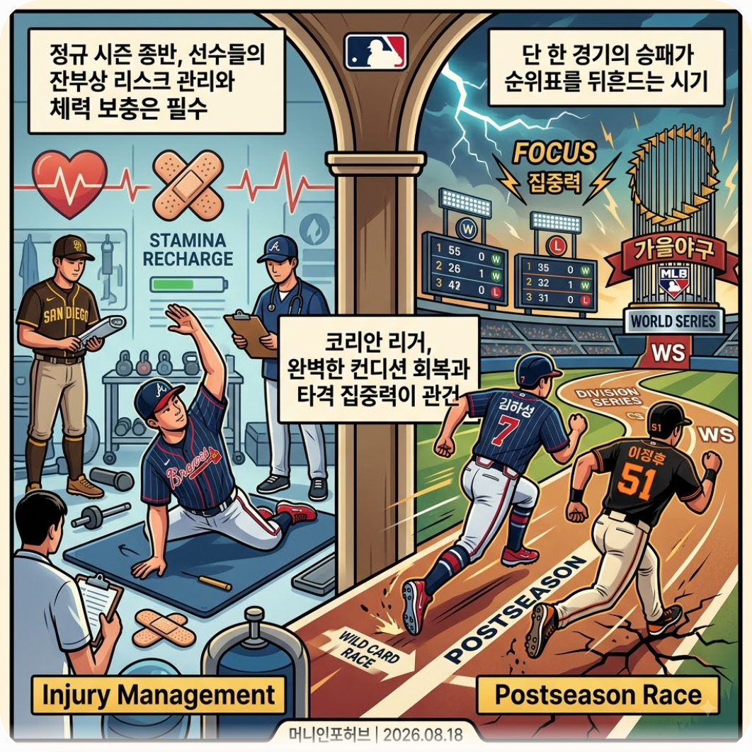 남은 후반기 관전 포인트: 부상 관리와 가을야구 경쟁 — 송성문·김하성 나란히 결장에 이정후 휴식까지, 코리안 빅리거 전원 멈춰선 이유는?