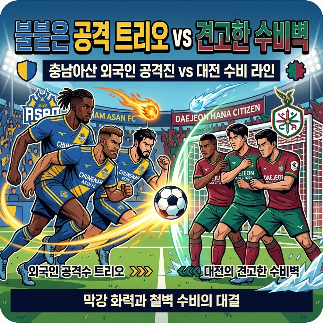2. 불붙은 충남아산 '외국인 공격수 트리오' vs 대전의 수비벽 — 충남 아산 FC 대 대전 충청 더비 격돌! 승부를 가를 결정적 관전 포인트 3가지