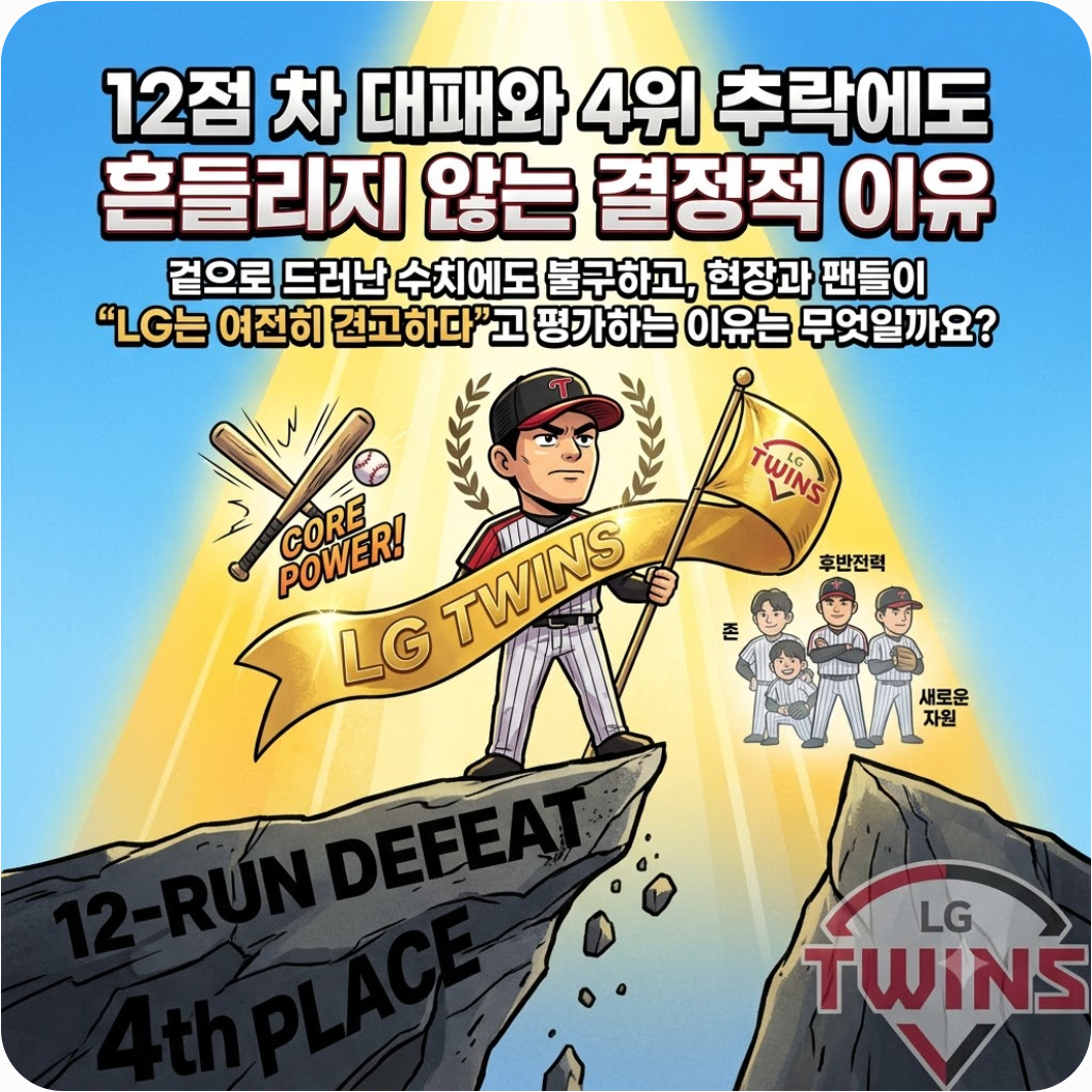 12점 차 대패와 4위 추락에도 흔들리지 않는 결정적 이유 — 박시원 3이닝 강판에 12점 차 대패 충격, 4위 추락에도 LG가 흔들리지 않는 결정적 이유