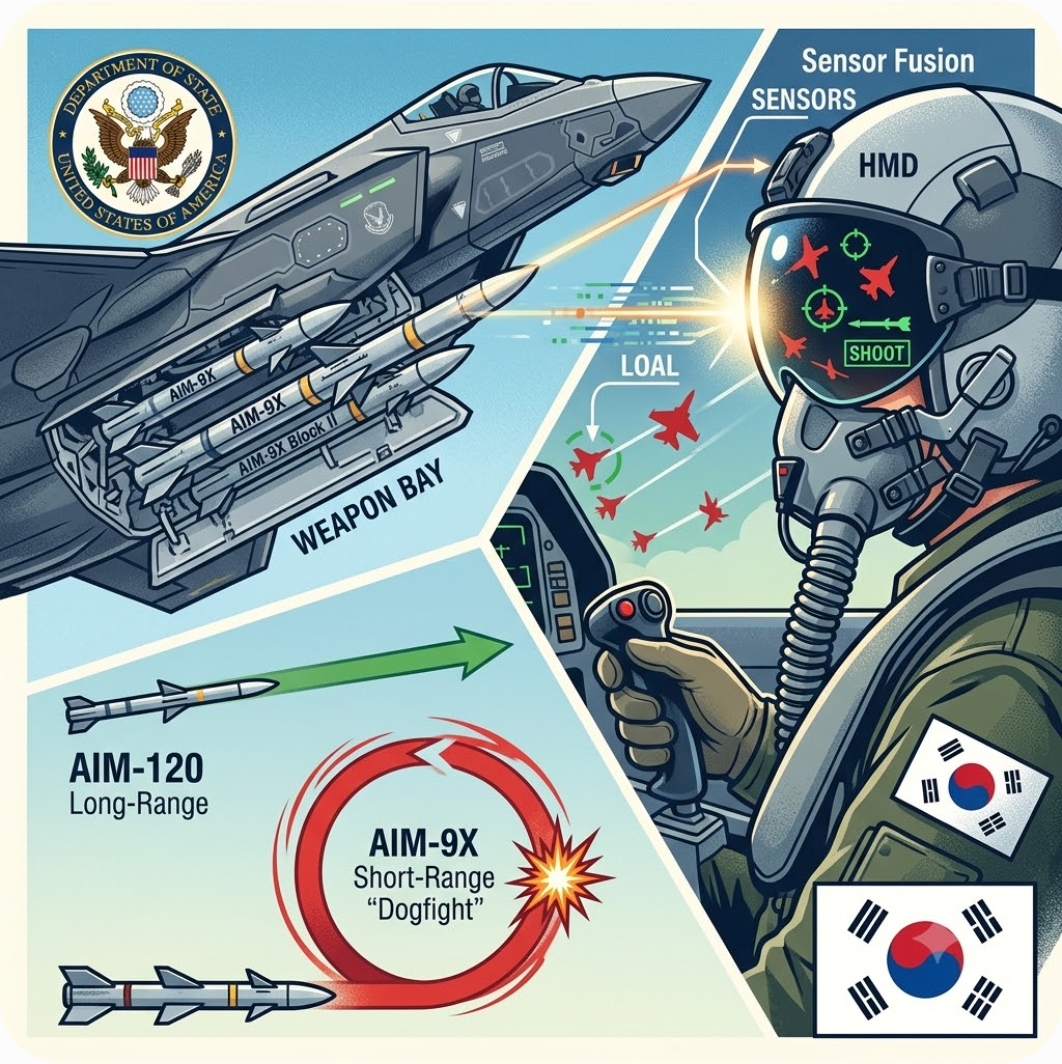 F-35A 스텔스기와 AIM-9X가 만들어낼 전술적 시너지 — 고개만 돌려도 격추! 美 국무부가 한국 F-35A에 승인한 AIM-9X 미사일 103기의 파괴력