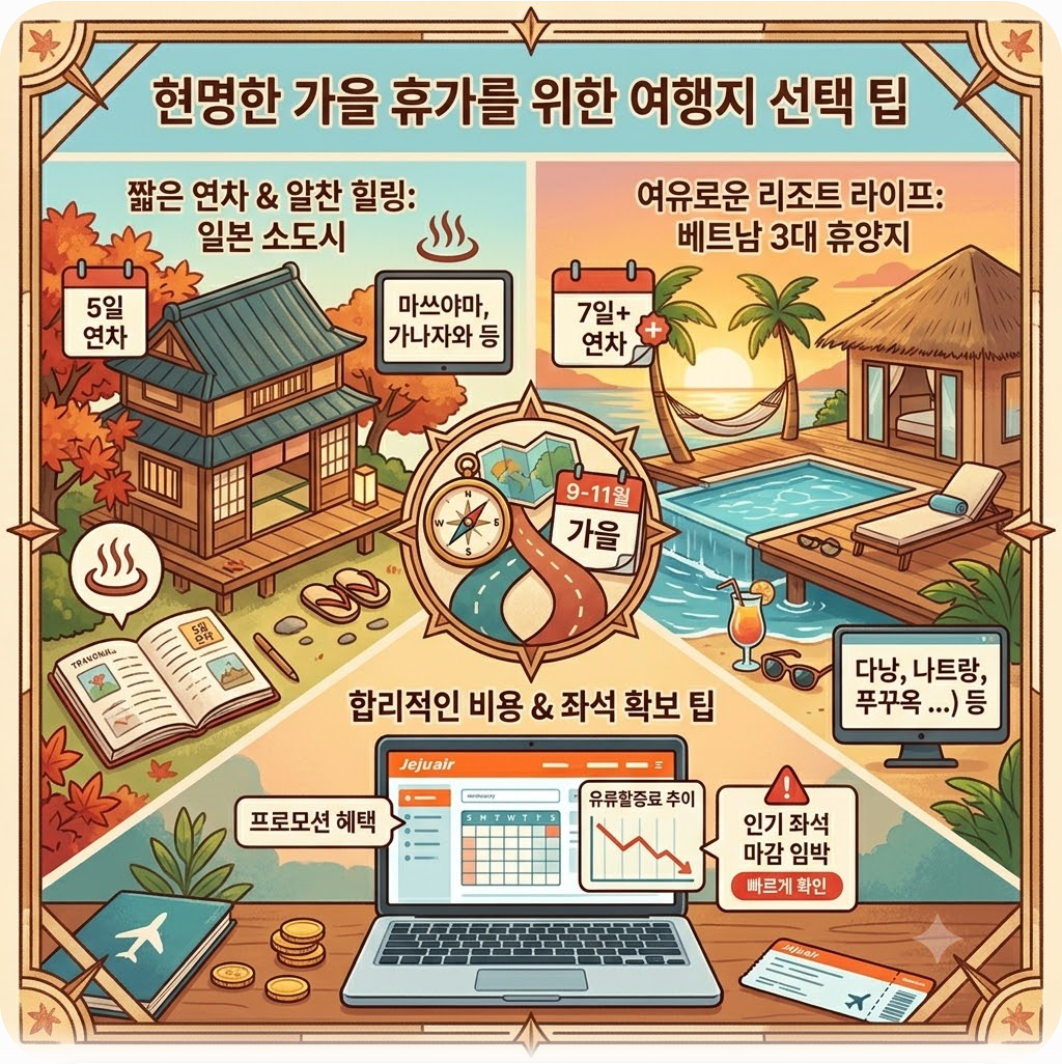 현명한 가을 휴가를 위한 여행지 선택 팁 — 항공사 직원은 가을 휴가 어디로 갈까? 제주항공 8,700명이 증명한 해외 여행지 TOP 10