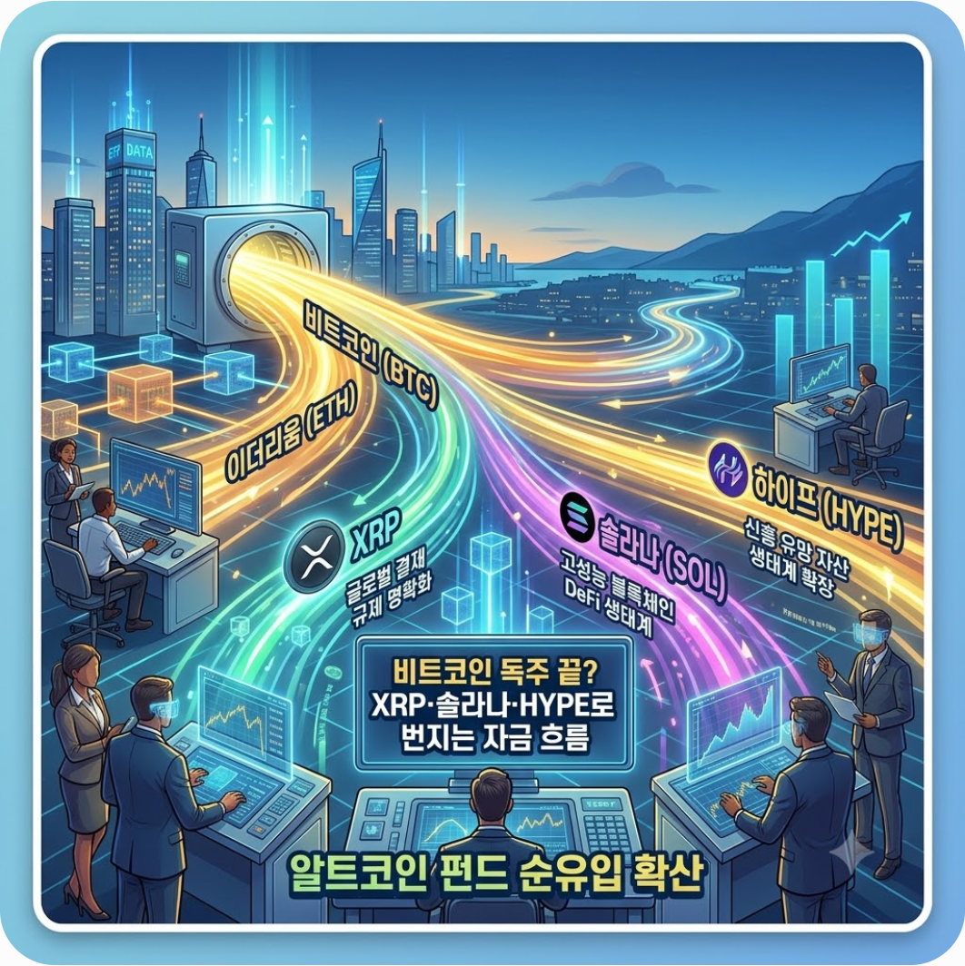 비트코인 독주 끝? XRP·솔라나·HYPE로 번지는 자금 흐름 — 비트코인 ETF 1000억 달러 육박! XRP·솔라나까지 자금 폭풍 유입된 결정적 이유