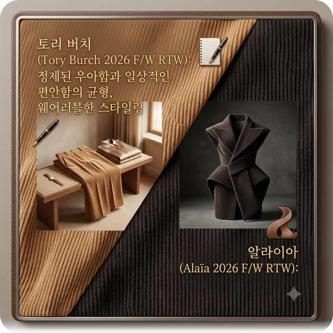 하우스 브랜드별 2026 F/W 코듀로이 룩 엿보기 — 올가을 토리버치·알라이아가 픽한 코듀로이 팬츠, 2026 F/W 트렌드 핏의 모든 것