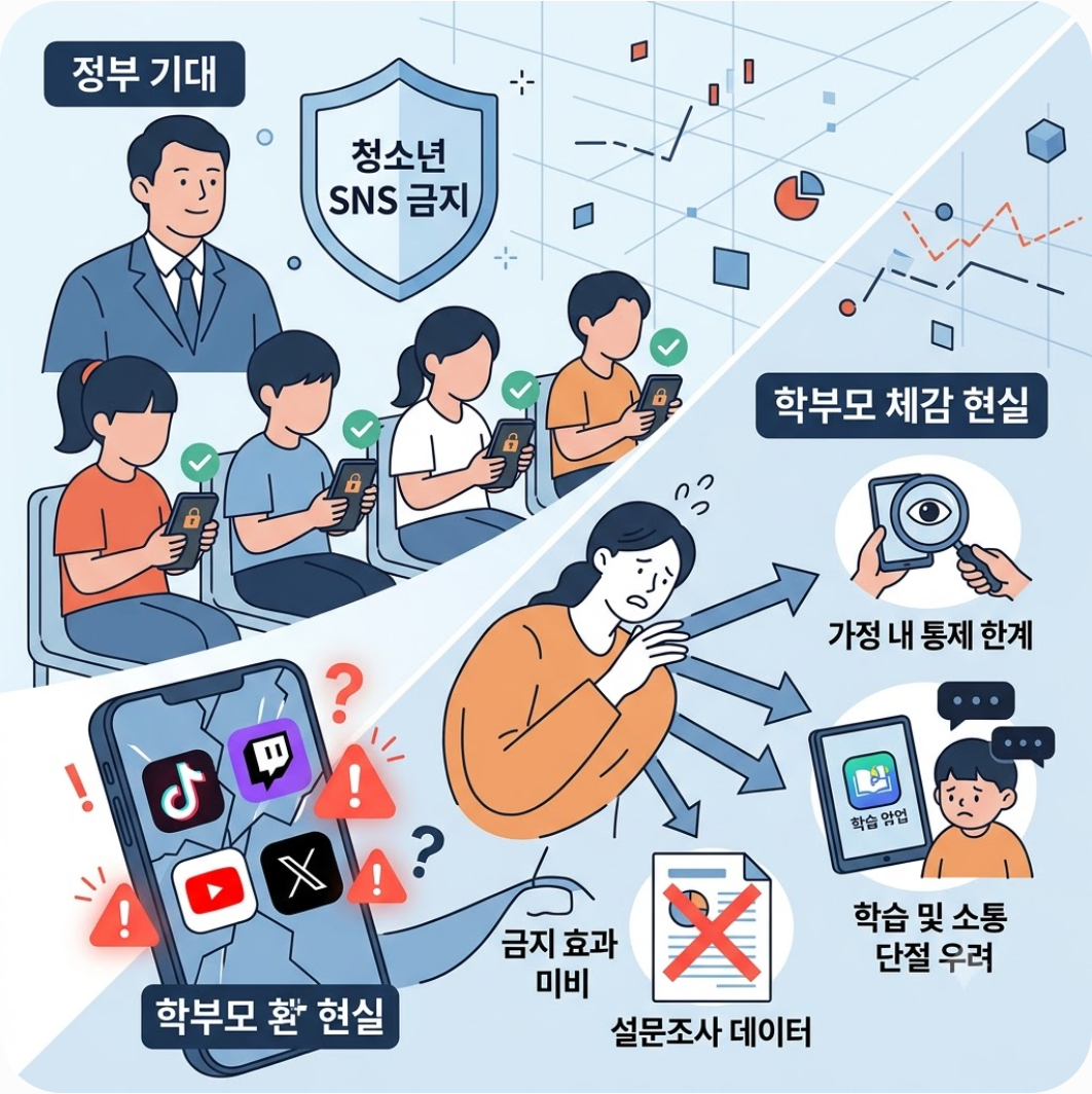 현실과 이상의 괴리: 부모와 설문조사가 보여주는 진실 — 글로벌 SNS 셧다운제에도 뚫려버린 규제: 10대들이 트위치와 틱톡을 끝내 사수한 비결