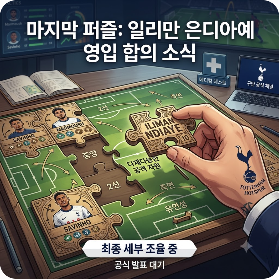 마지막 퍼즐: 일리만 은디아예 영입 합의 소식 — 6950억 쏟아부은 토트넘 역대급 광기! 마르무시·사비우에 은디아예까지 쓸어 담은 이적시장 총정리