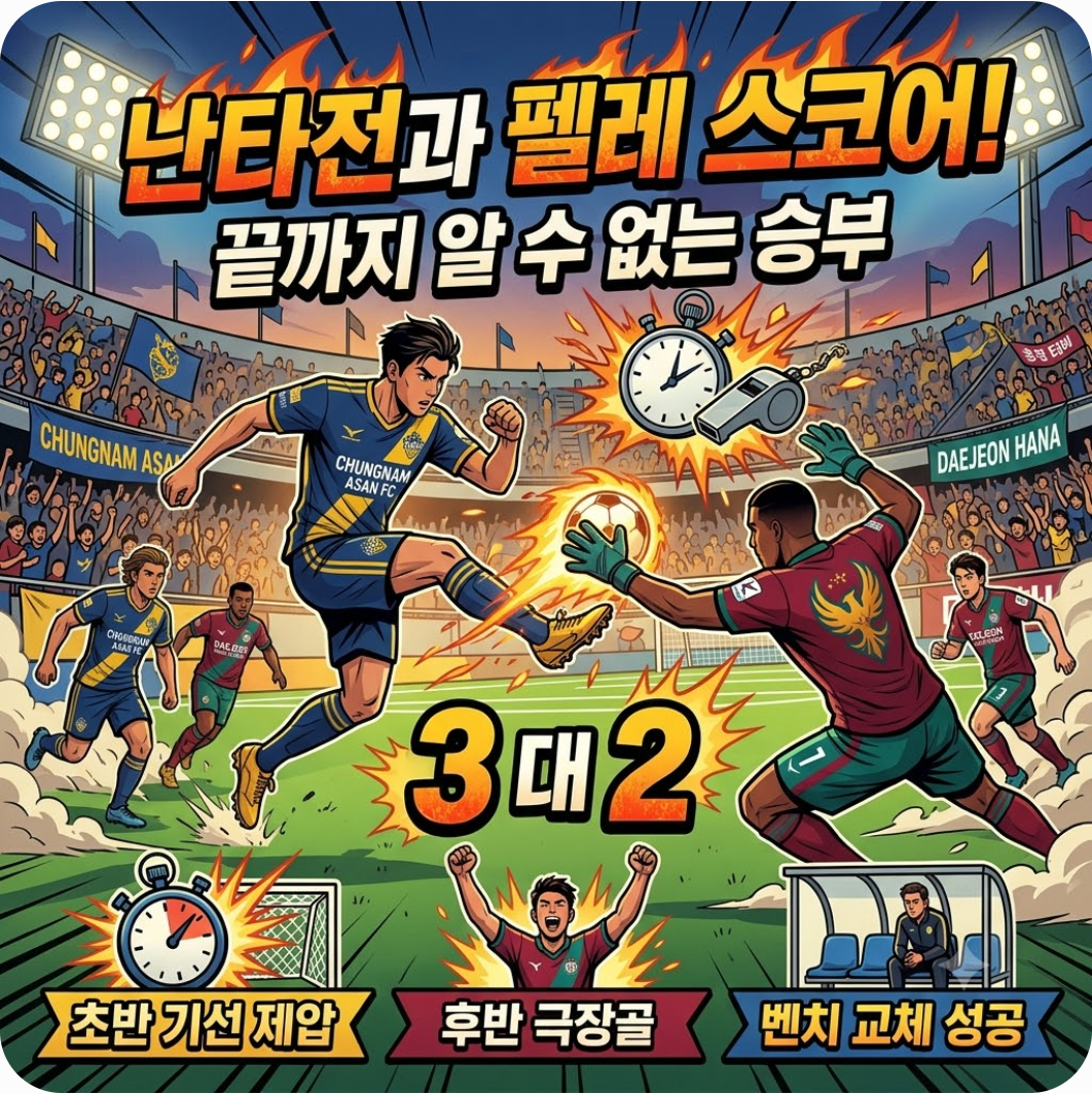 3. 난타전과 펠레 스코어, 물러설 수 없는 화력 대결 — 충남 아산 FC 대 대전 충청 더비 격돌! 승부를 가를 결정적 관전 포인트 3가지