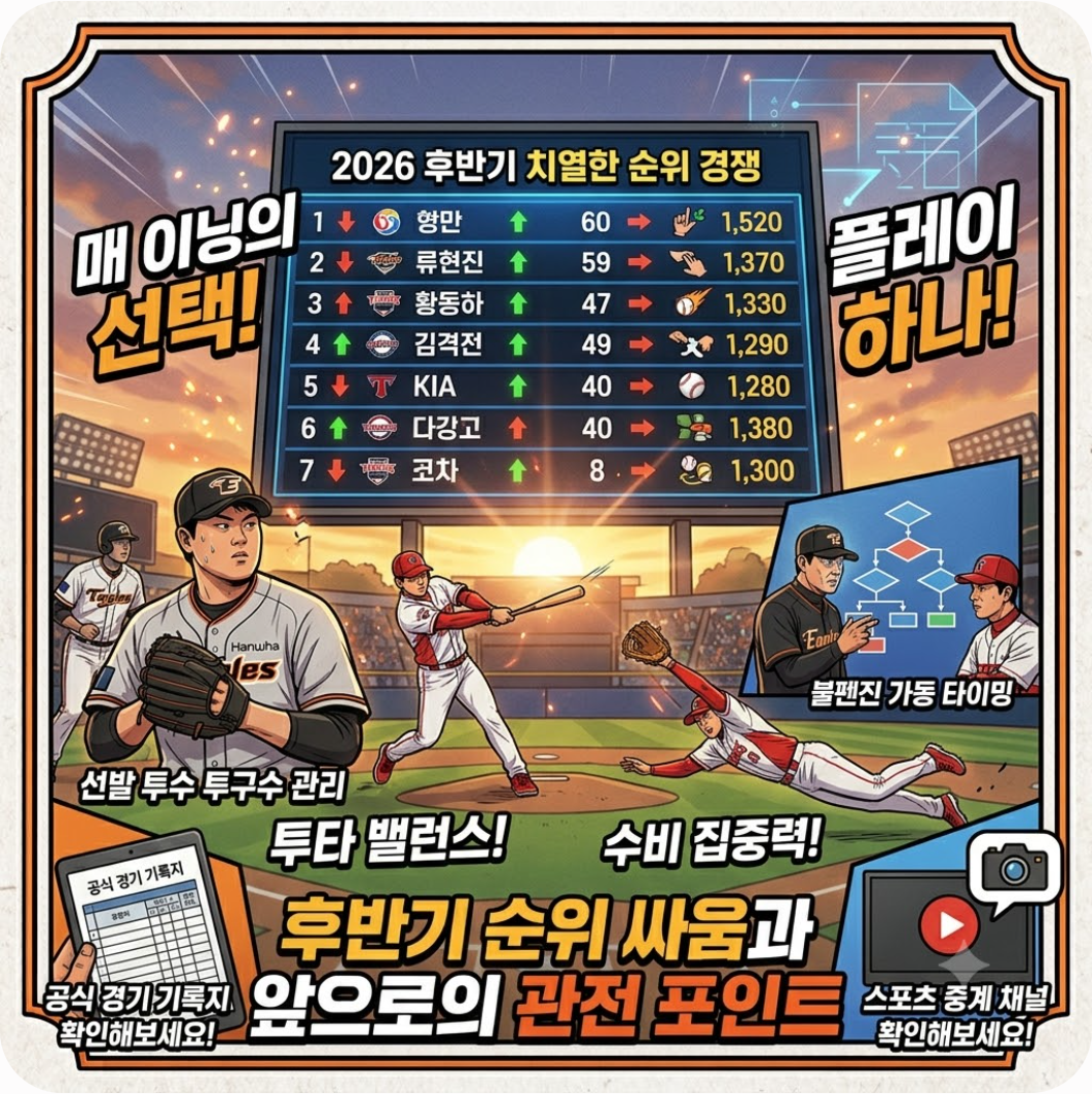후반기 순위 싸움과 앞으로의 관전 포인트 — 류현진 등판 경기 제대로 불붙었다! 김선빈의 환상적인 점프 캐치와 6회말 결정적 승부처 순간