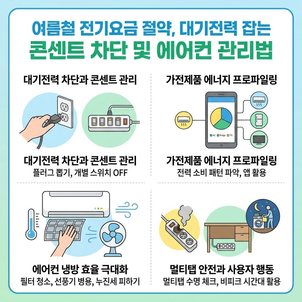 여름철 전기요금 절약, 대기전력 잡는 콘센트 차단 및 에어컨 관리법
