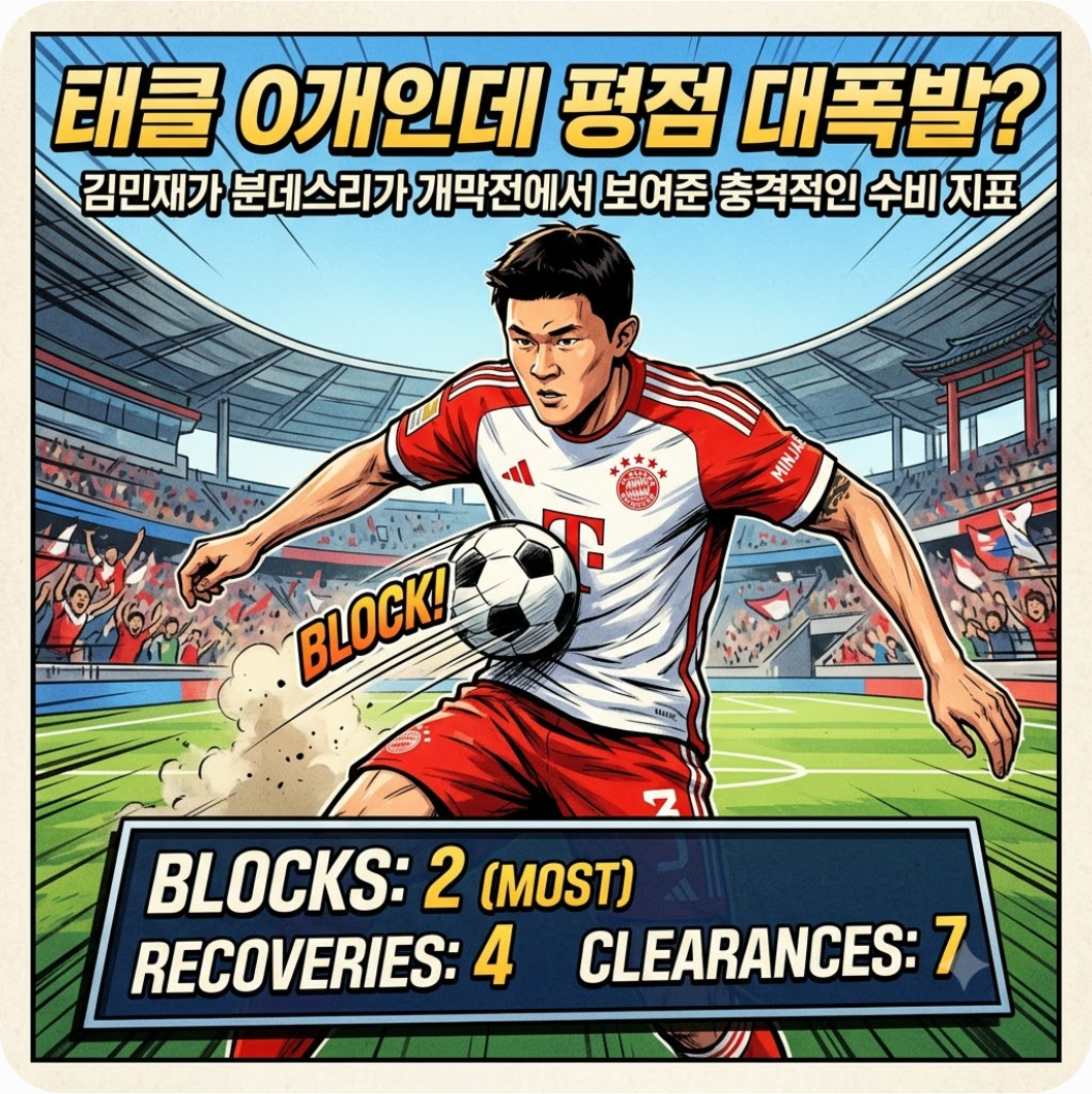 태클 0개인데 평점 대폭발? 김민재가 분데스리가 개막전에서 보여준 충격적인 수비 지표