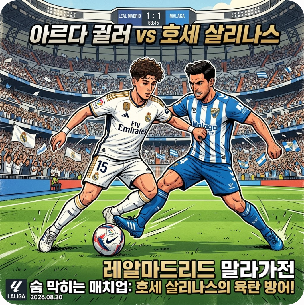 아르다 귈러를 틀어막은 호세 살리나스의 육탄 방어, 레알 마드리드 말라가전 숨 막히는 매치업