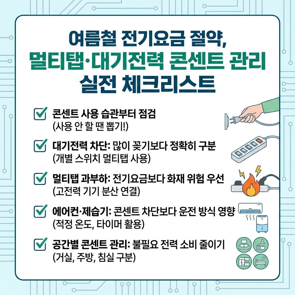 여름철 전기요금 절약, 멀티탭·대기전력 콘센트 관리 실전 체크리스트