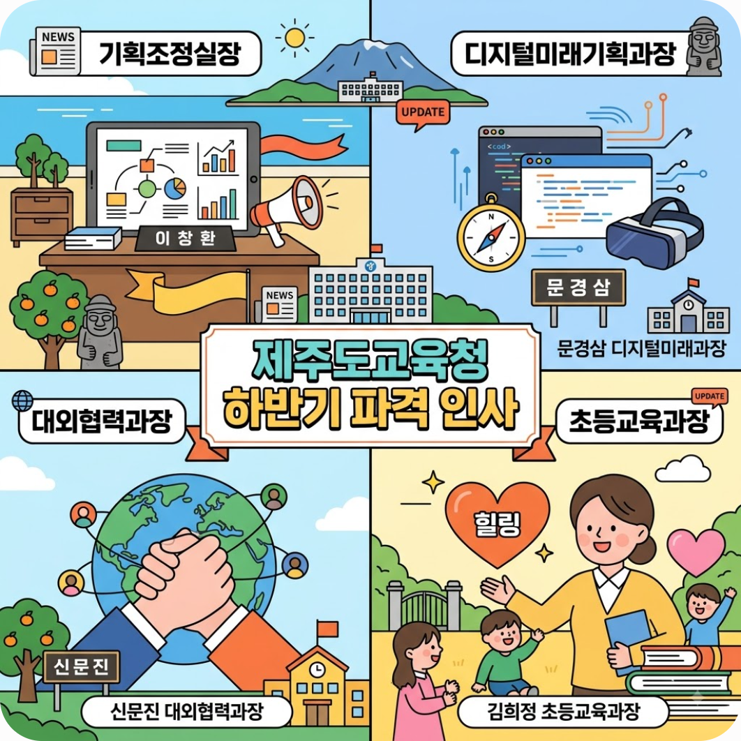 제주도교육청 하반기 파격 인사 단행, 신임 기획조정실장 이창환 발탁 및 주요 보직 이동 총정리