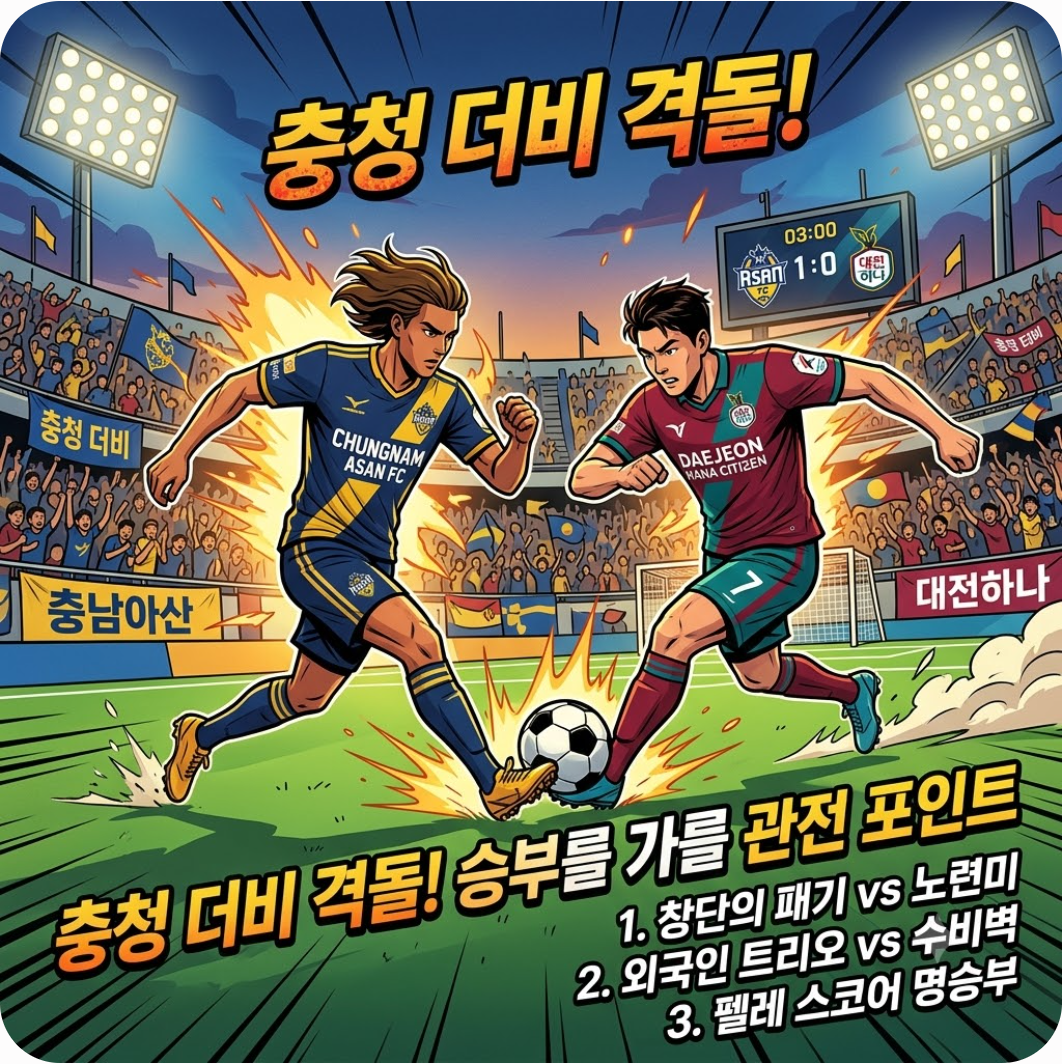 충남 아산 FC 대 대전 충청 더비 격돌! 승부를 가를 결정적 관전 포인트 3가지