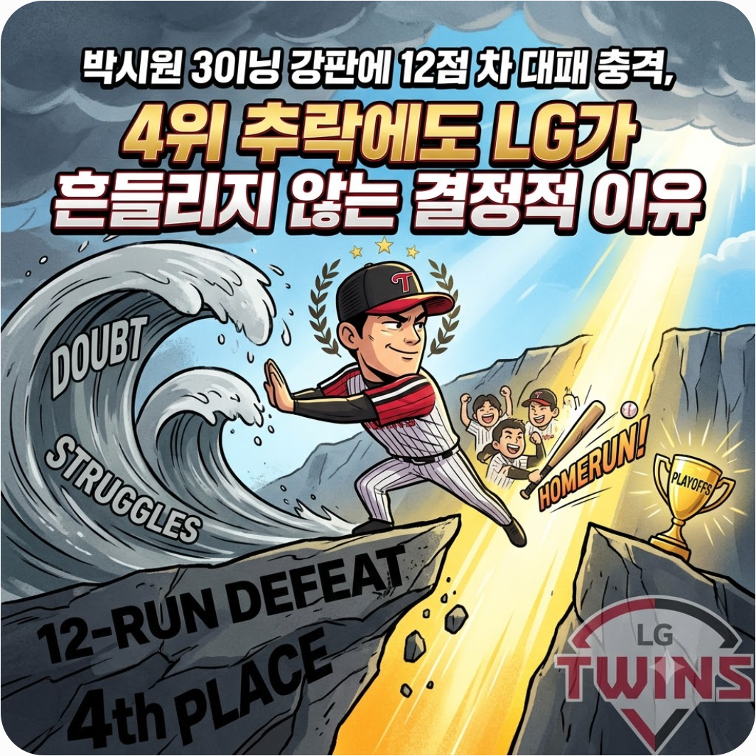 박시원 3이닝 강판에 12점 차 대패 충격, 4위 추락에도 LG가 흔들리지 않는 결정적 이유