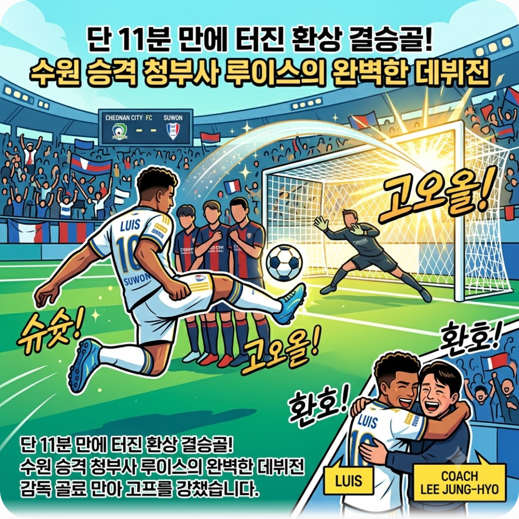 단 11분 만에 터진 환상 결승골! 수원 승격 청부사 루이스의 완벽한 데뷔전