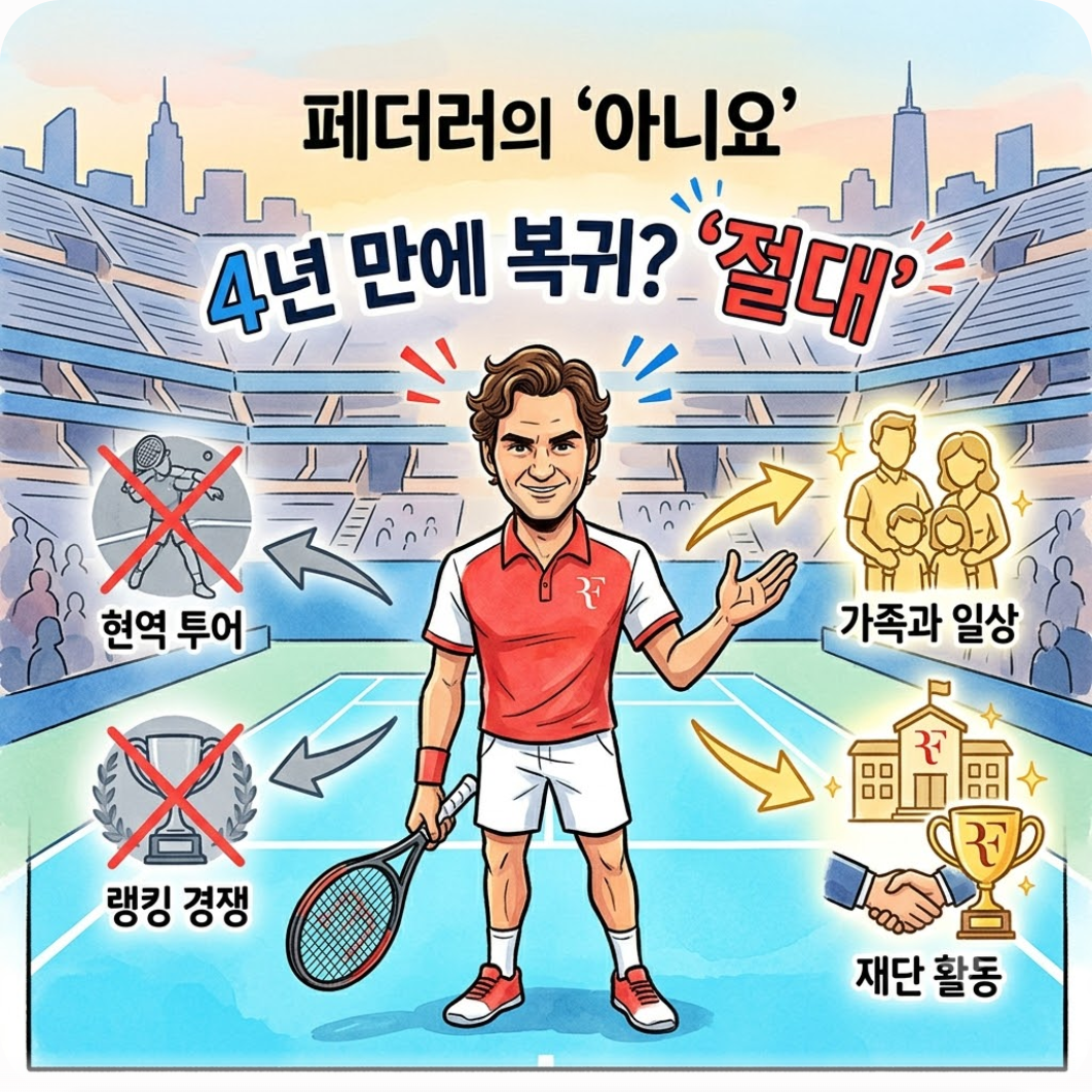 4년 만에 US오픈 코트 밟은 페더러, 현역 복귀설에 "아니요" 연발한 결정적 이유