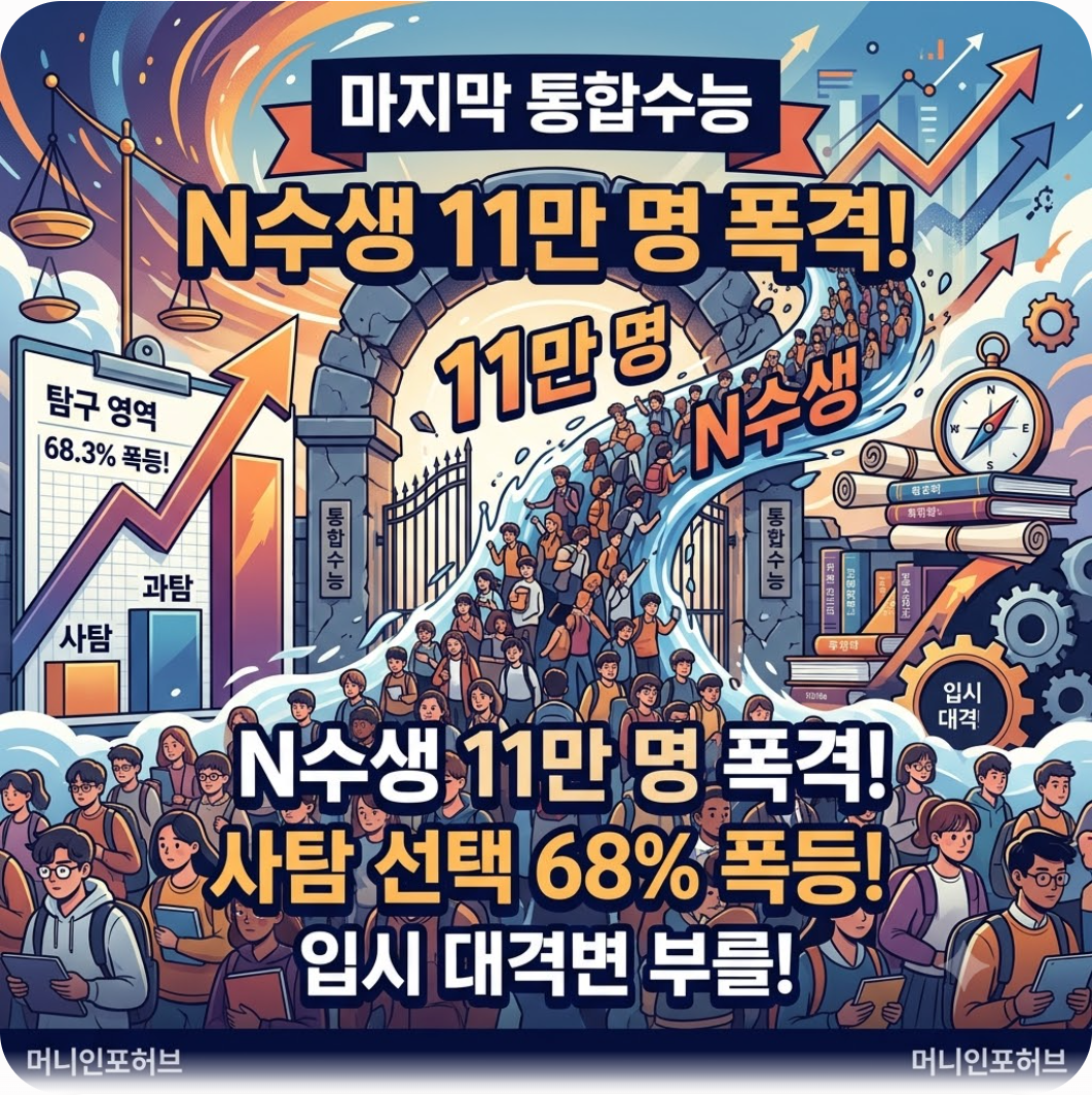 마지막 통합수능에 N수생 11만 명 폭격, 사탐 선택 68% 폭등이 부를 입시 대격변