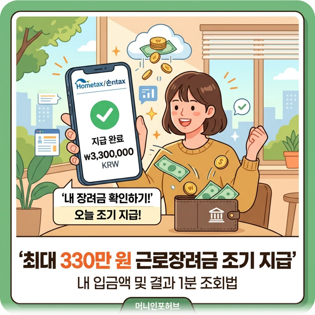 최대 330만 원 근로장려금 오늘 조기 지급! 내 입금액 및 심사 결과 1분 조회법
