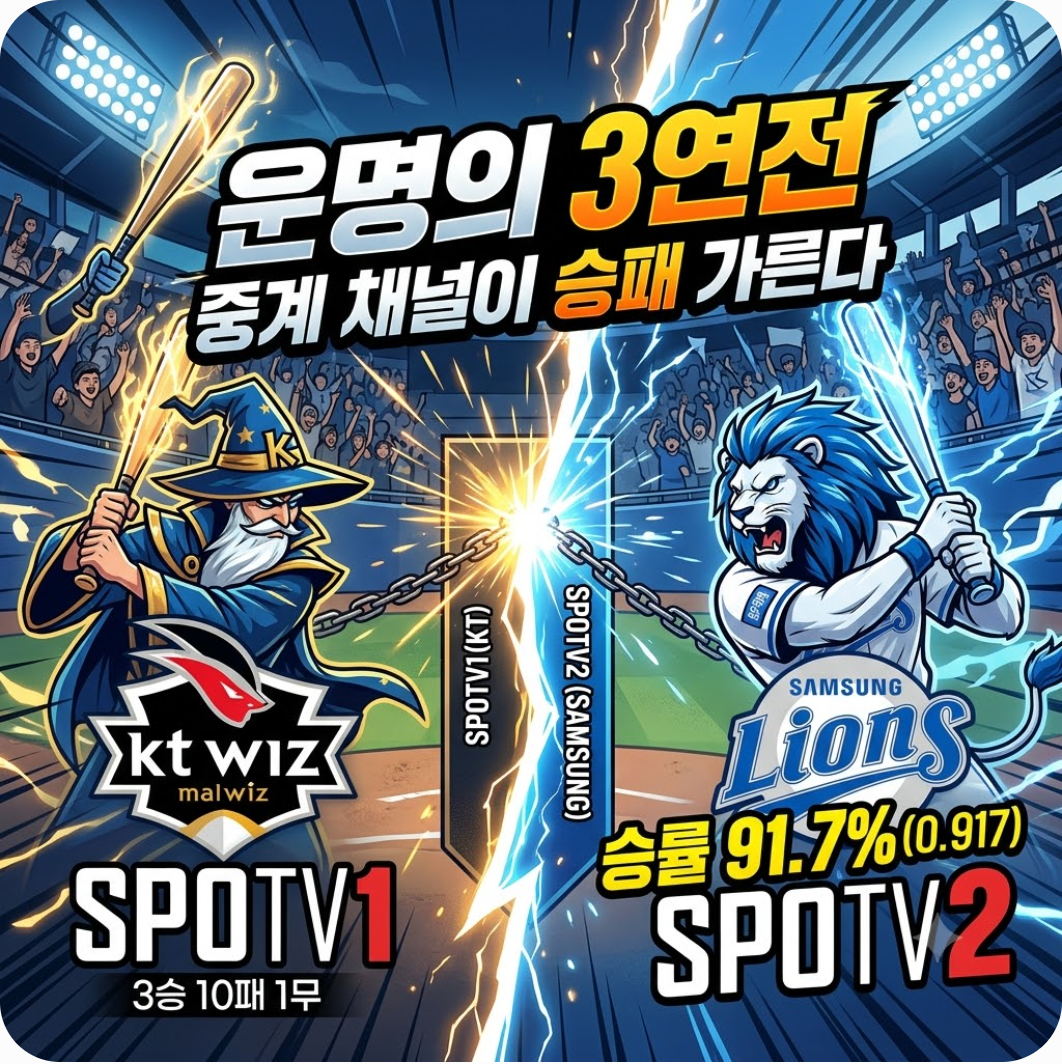 SPOTV2만 틀면 승률 91.7%? KT-삼성 운명의 3연전 중계 채널이 승패 가른다