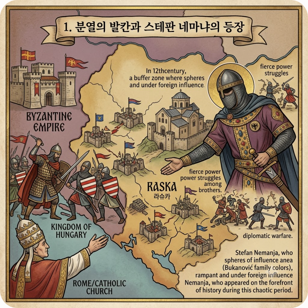 1. 분열의 발칸과 스테판 네마냐의 등장 — 로마 교회마저 뒤흔든 남슬라브의 봄, 스테판 네마냐와 세르비아 민족주의의 결정적 기원