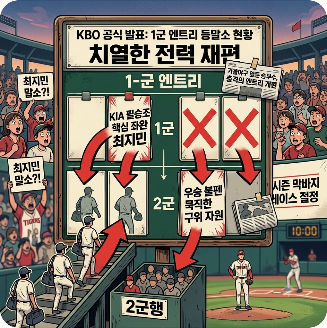 가을야구를 앞둔 승부수, 충격적인 엔트리 개편 — 확대엔트리에도 생존 실패? KIA 우승 주역 최지민부터 오선우까지 충격의 2군행