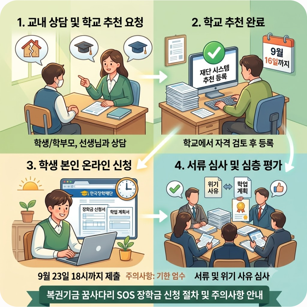 신청 절차 및 주의사항 안내 — 놓치면 후회하는 2026 복권기금 꿈사다리 SOS 장학금 신청 기간과 학교 추천 완벽 가이드