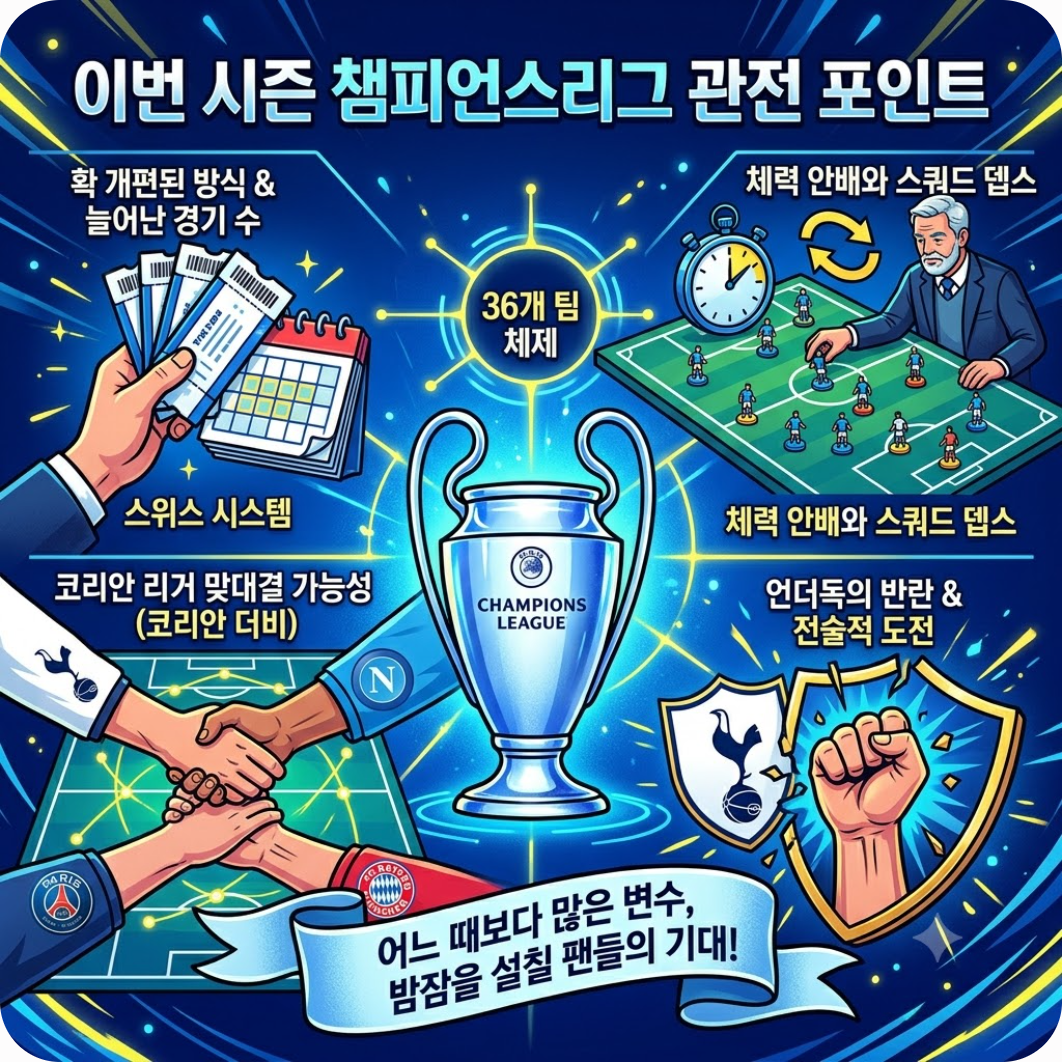 이번 시즌 챔피언스리그 관전 포인트 — 한국인 4명 챔스 본선 출전 확정! 나폴리 대 코모 및 36개 진출팀 라인업 총정리